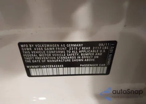 2012 Volkswagen Cc Sport from USA, damaged, VIN WVWMP7AN7CE542445